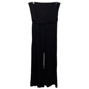 Pink Lily Black Strapless Wide Leg Jumpsuit Palazzo Pants L‎ Pockets